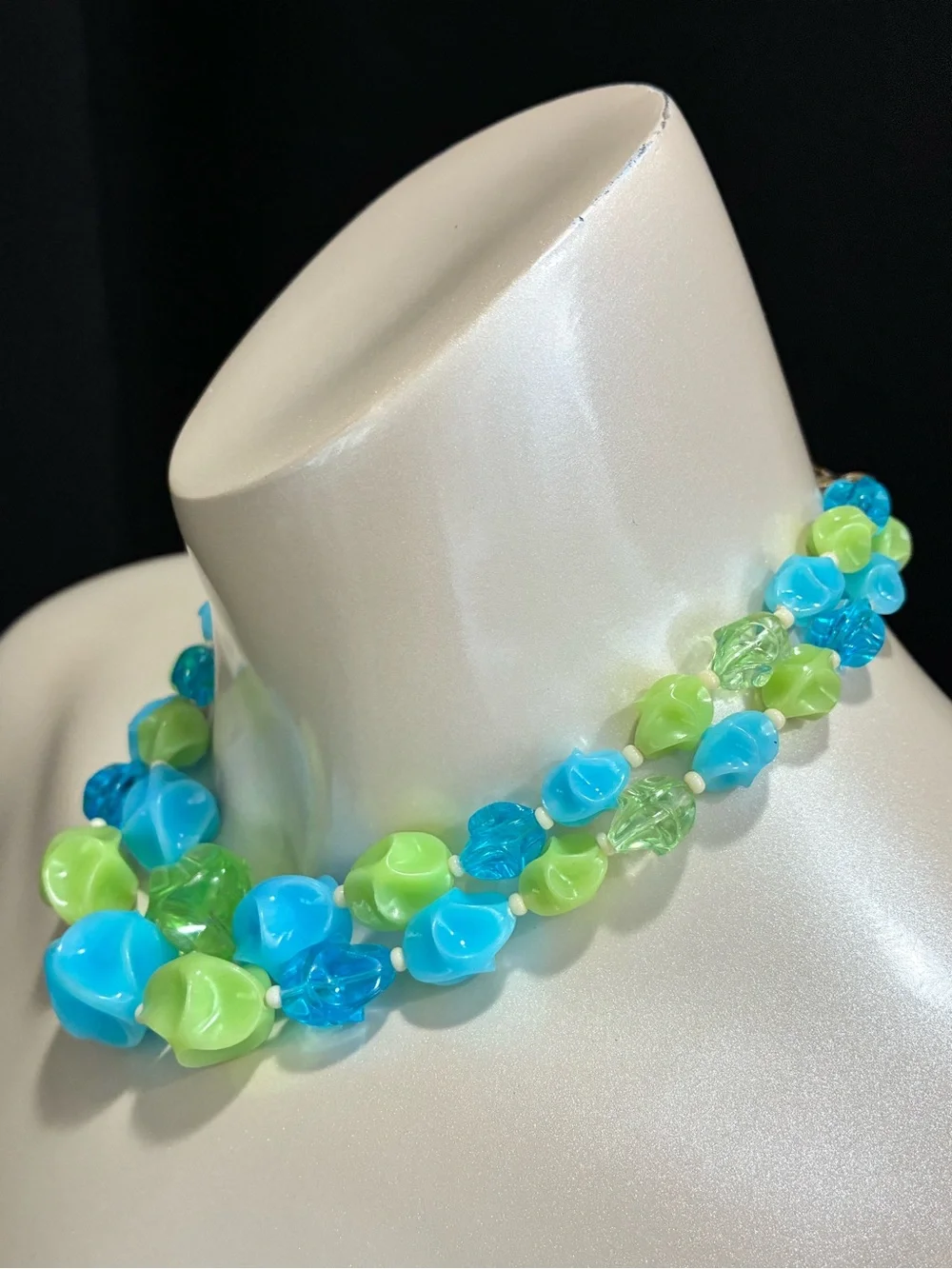 VTG Germany Sea Breeze Blue & Green Lucite Beaded Summer Statement Necklace EUC